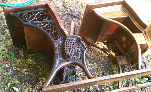 antique wooden school desks