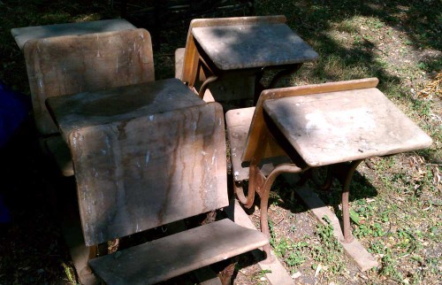 farm fresh dirty antique school desks