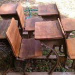 oiled antique school desks chairs