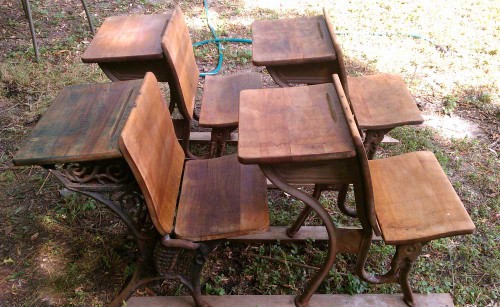 oiled antique school desks chairs