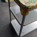 vintage bar cart with contact paper