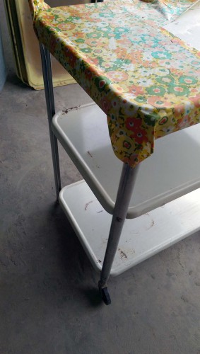 vintage bar cart with contact paper