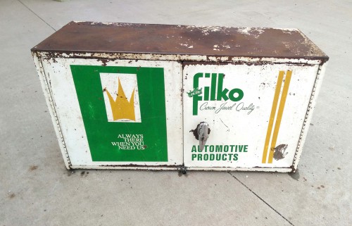 vintage metal filko crown jewel automotive products service station wall unit box