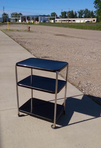 vintage metal three tier shelf rolling cart black