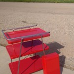 vintage mid century modern three tier red rolling cart and red industrial paper towel holder