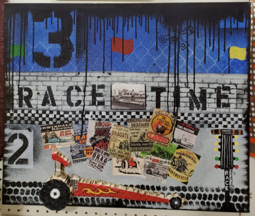 race time mixed media car art